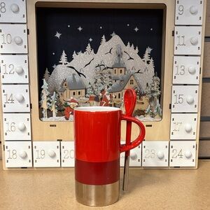 Set of 4 Starbucks Red and Silver Holiday Mug with Spoon